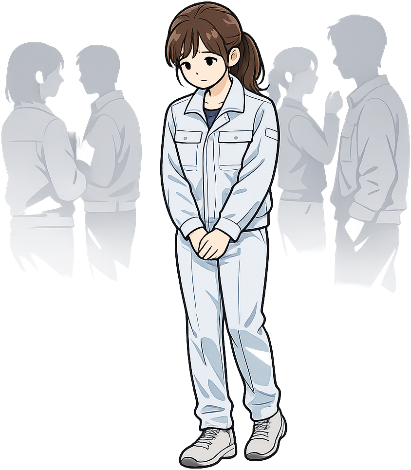 工場内で孤立している女性