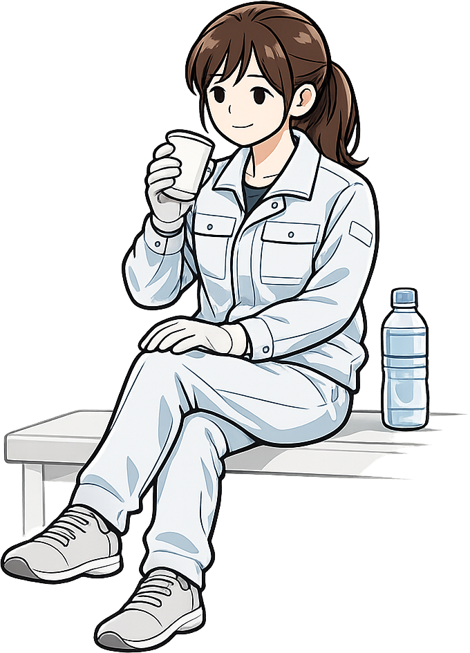 休憩している工場勤務の女性