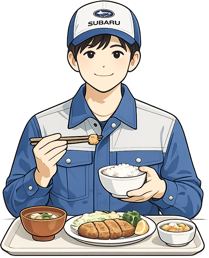 食堂で食事をしているスバル期間工