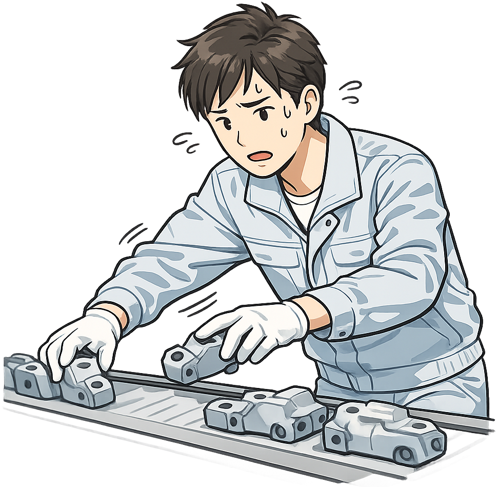 工場のライン作業で慌てている人
