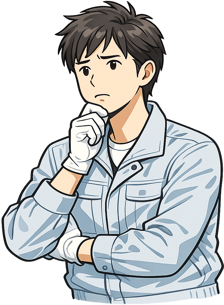 考えごとをしている工場作業員