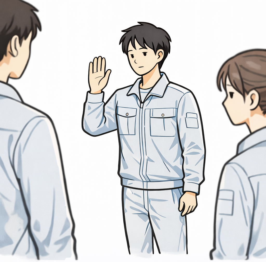 出社して挨拶している人