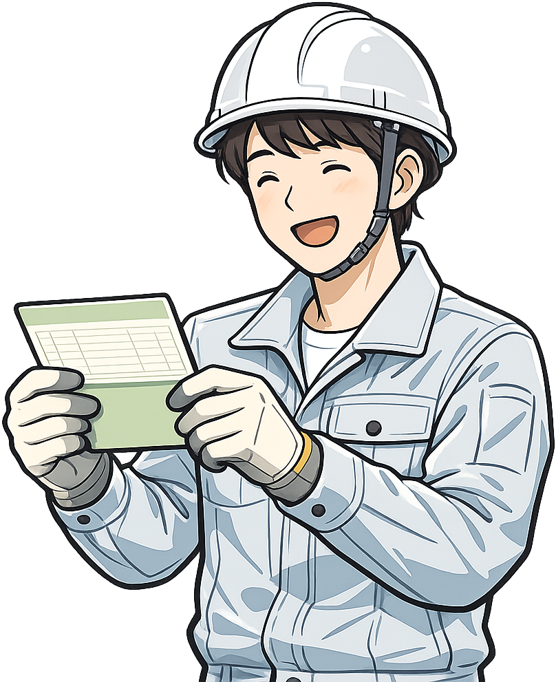 預金通帳を見ている工場作業員