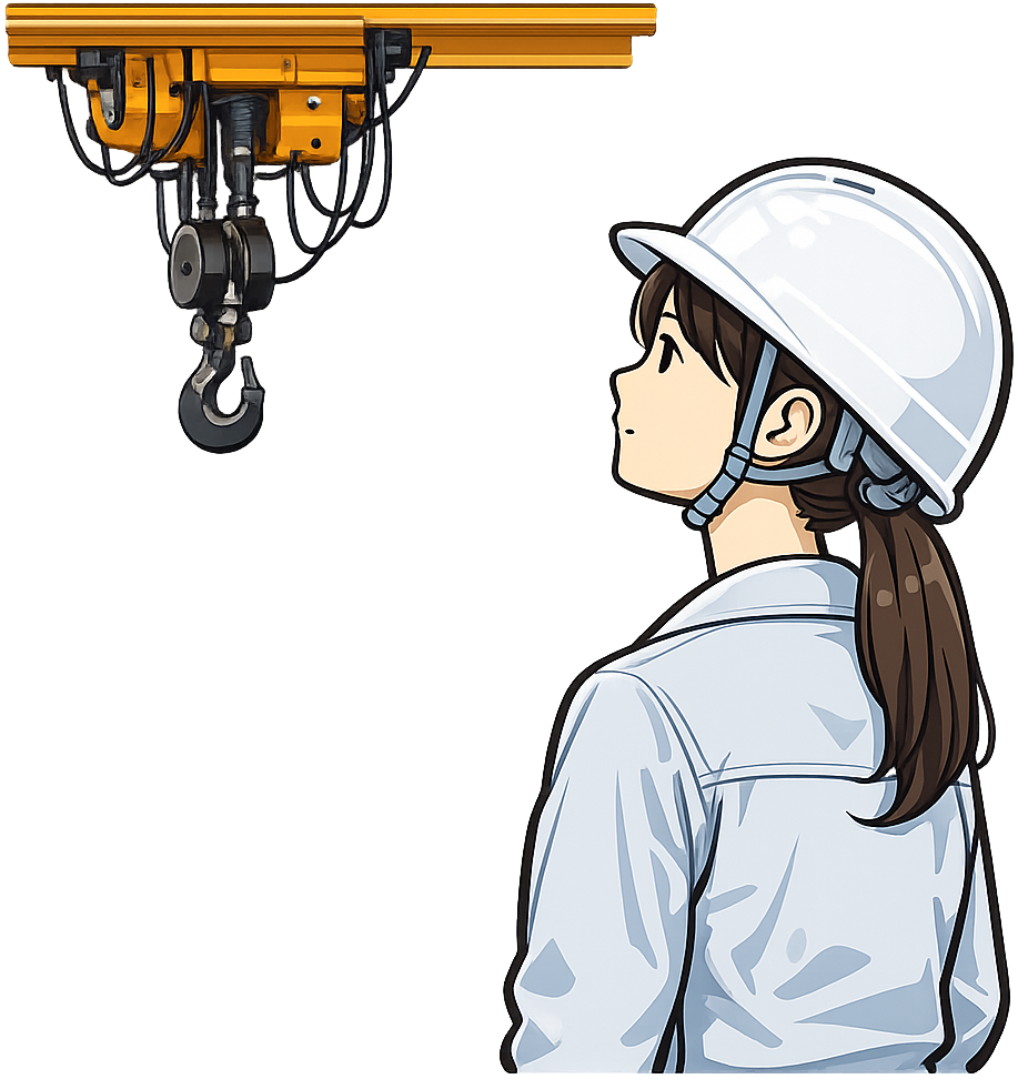 天井クレーンを眺めている