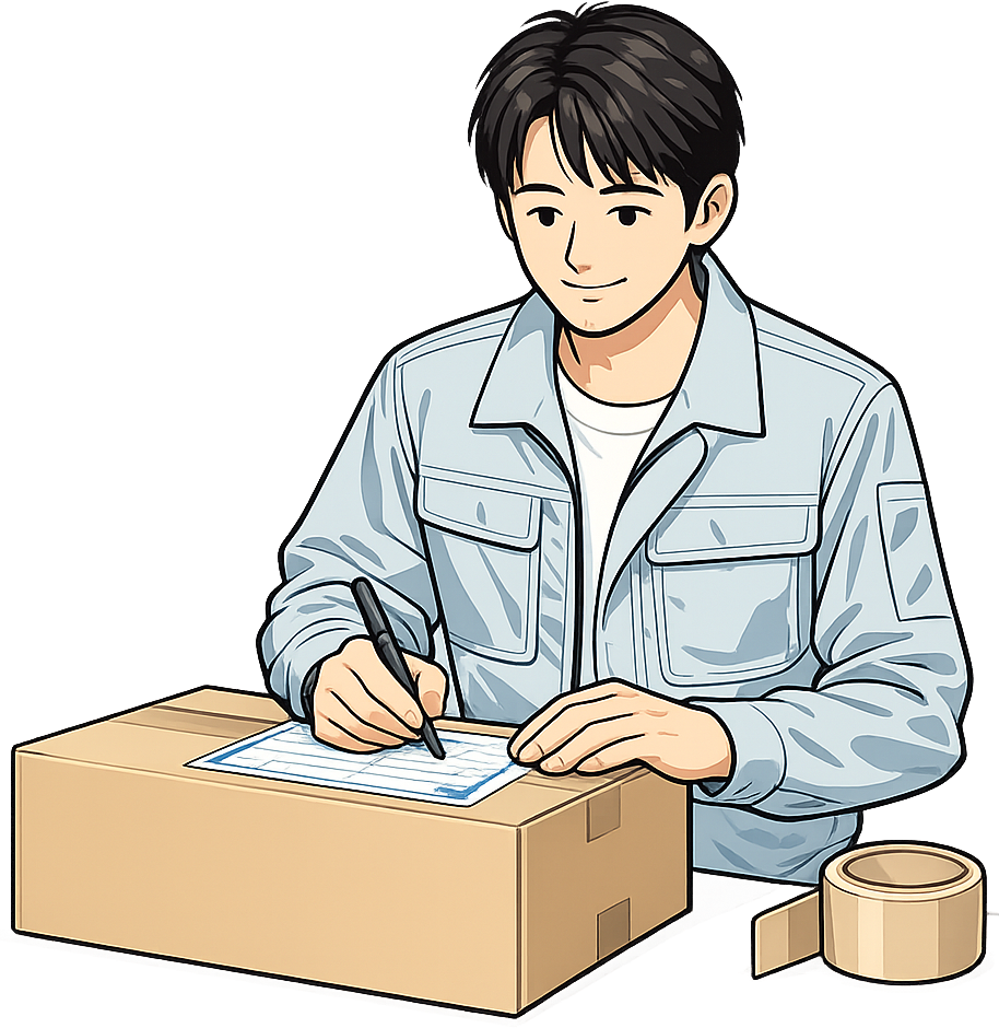 発送の伝票を書いている人