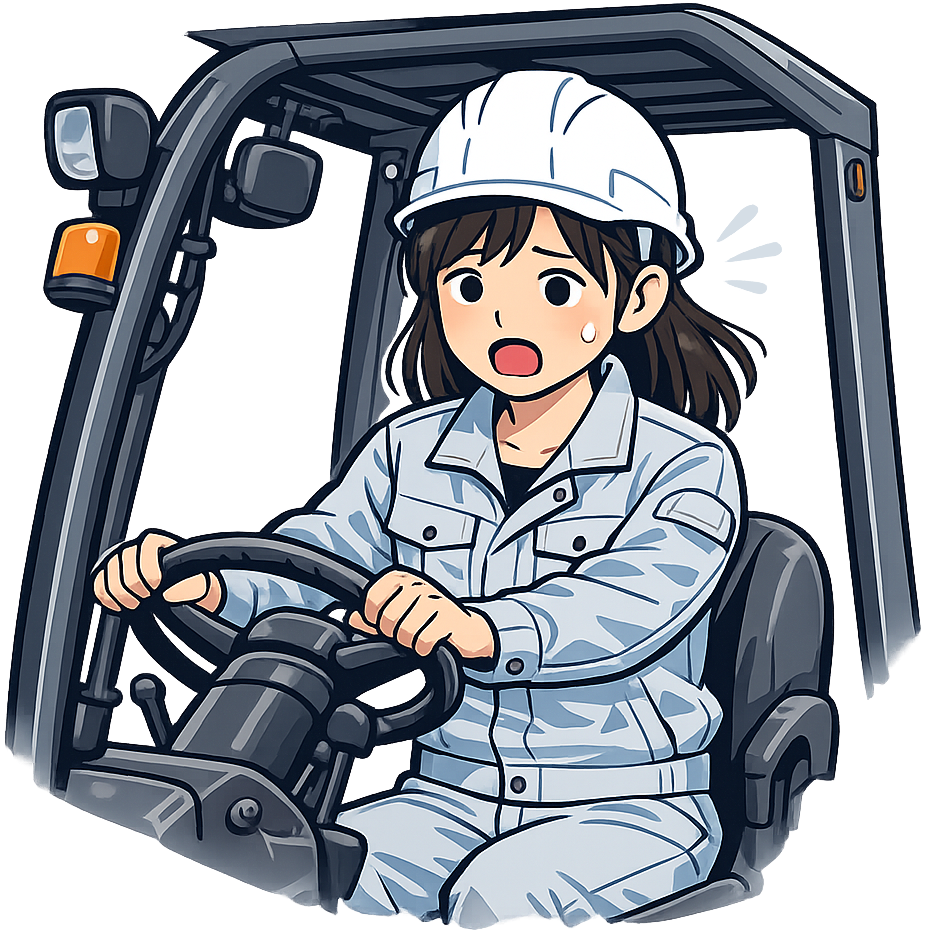 フォークリフトを運転しながら焦って驚いている人