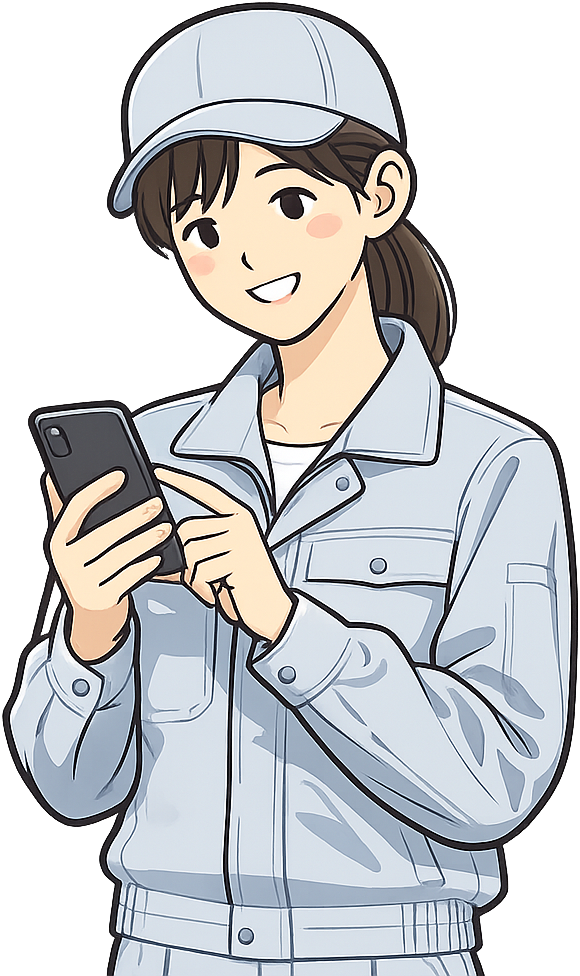 笑顔でスマホを見ている期間工