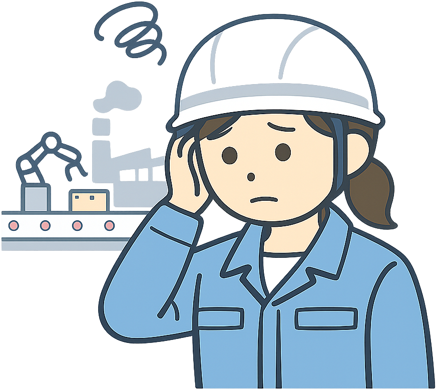 憂鬱な考えごとをしている工場勤務の女性