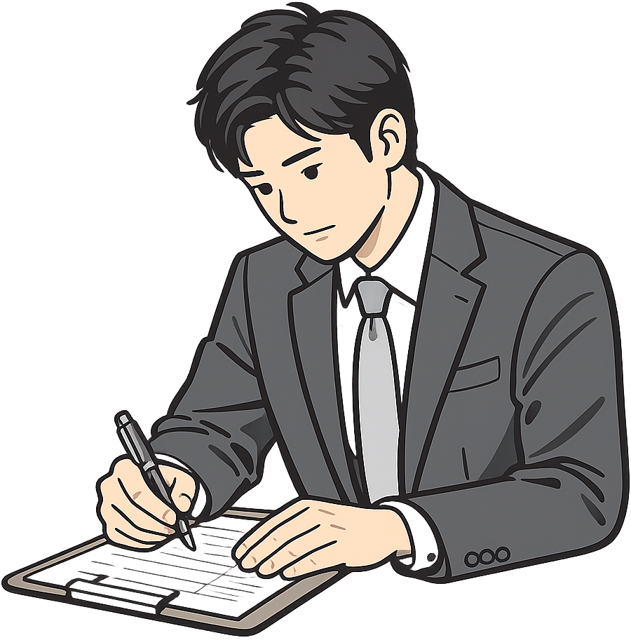 書類に記入している人