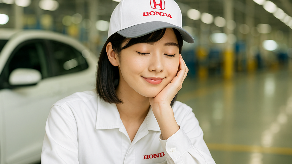 休憩しているホンダ期間工の女性