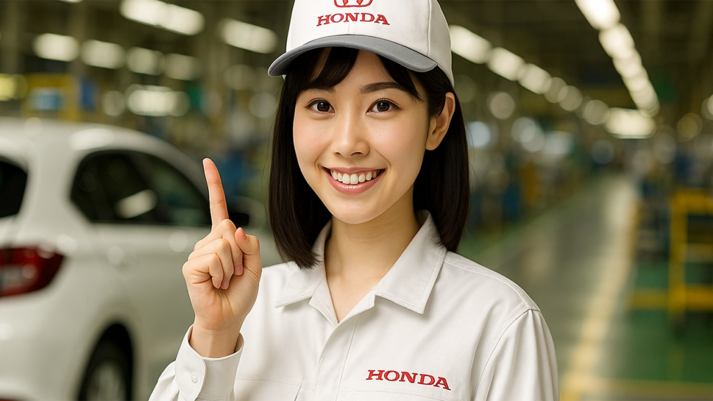 説明しているホンダ期間工の女性
