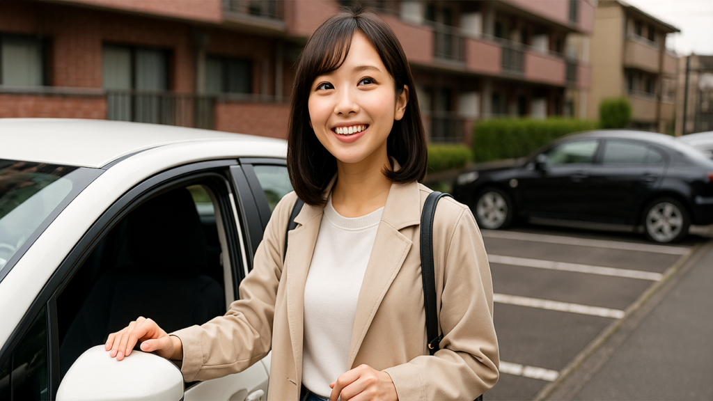 自家用車で出勤する女性