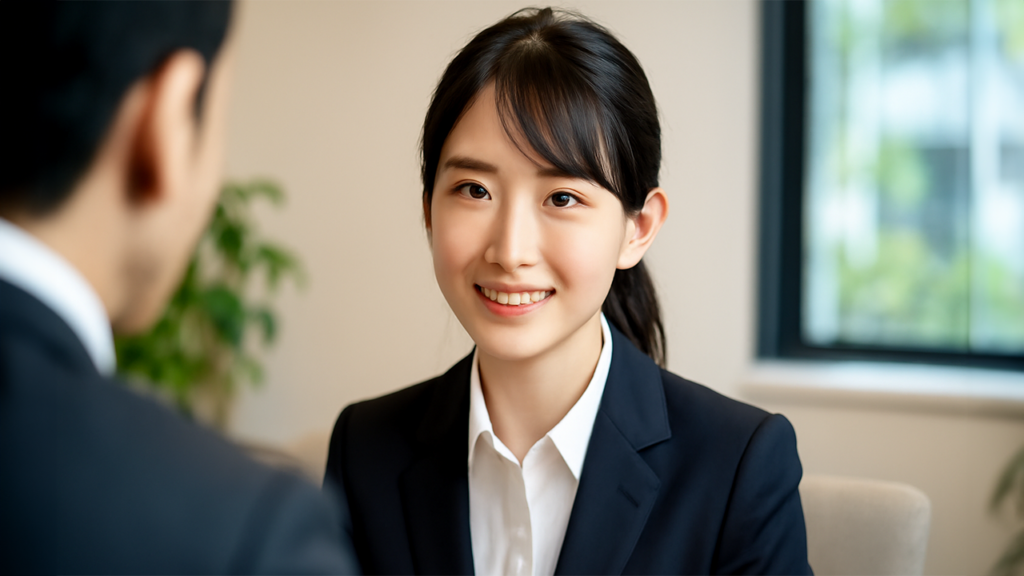 採用面接を受けているスーツの女性