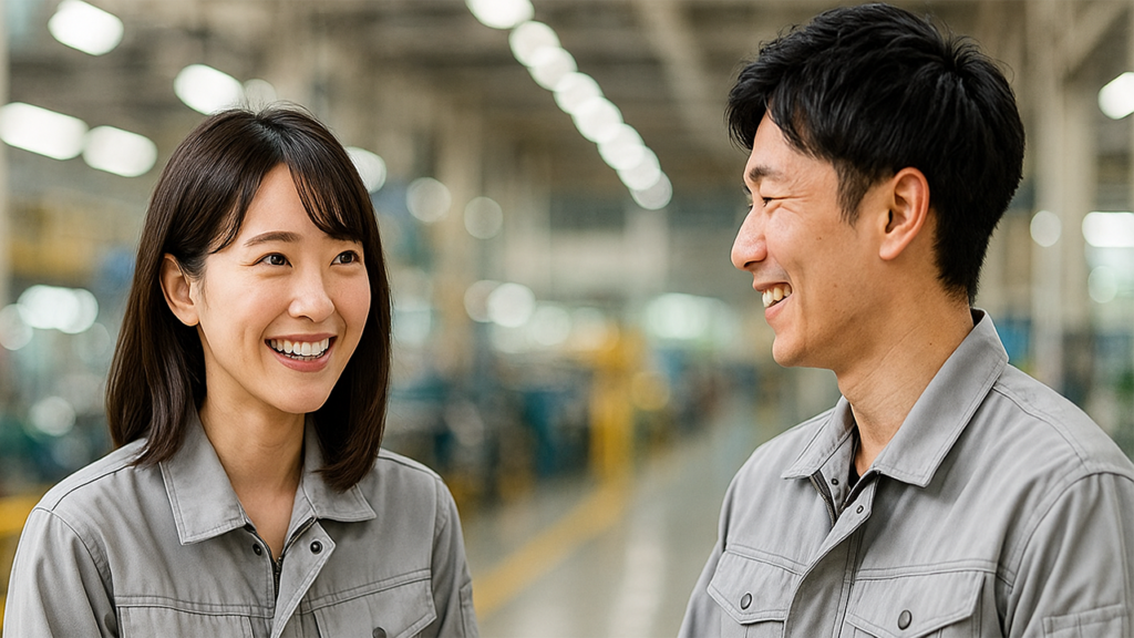 談笑している期間工の男女