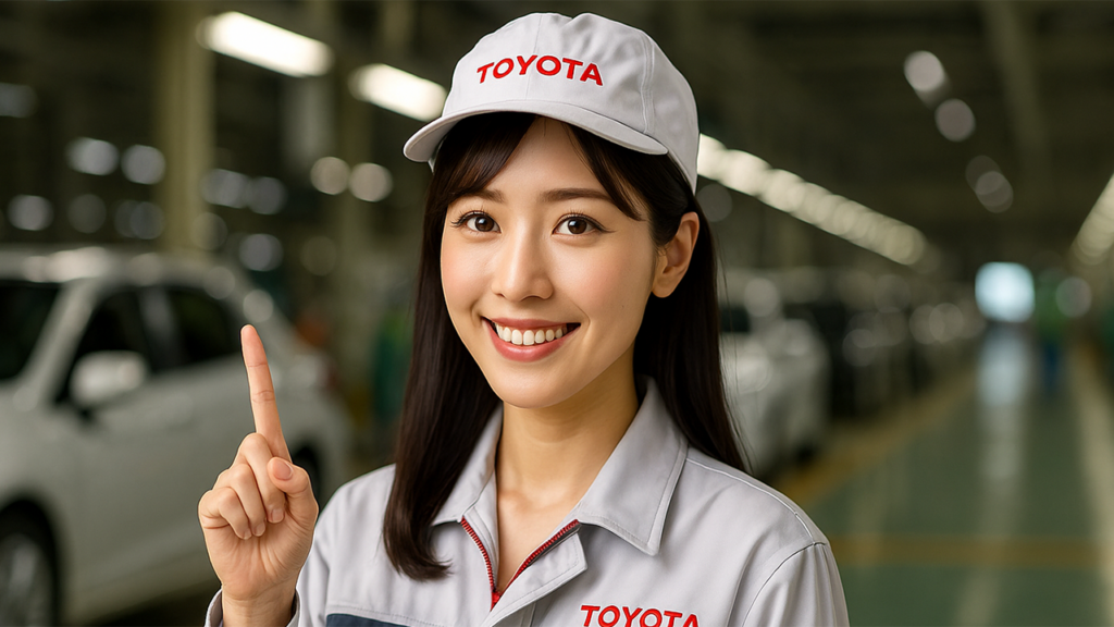 説明しているトヨタ期間工の女性