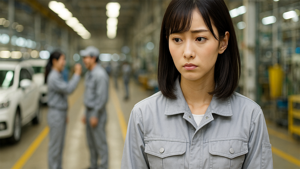 工場で孤立している女性