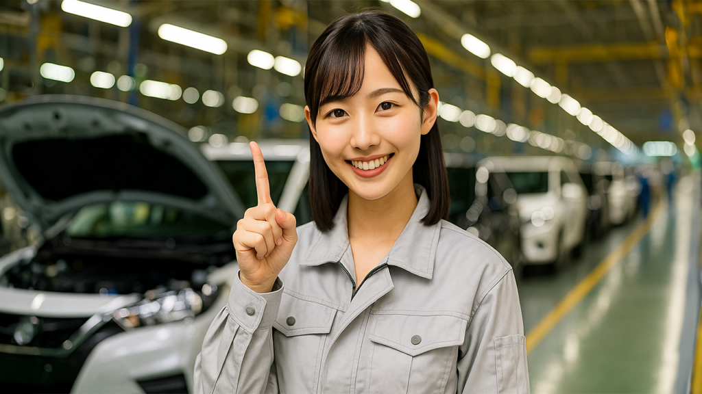 ガイドしている期間工の女性