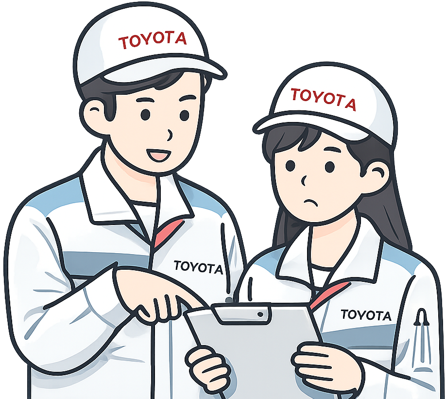 先輩に指導を受けているトヨタ期間工
