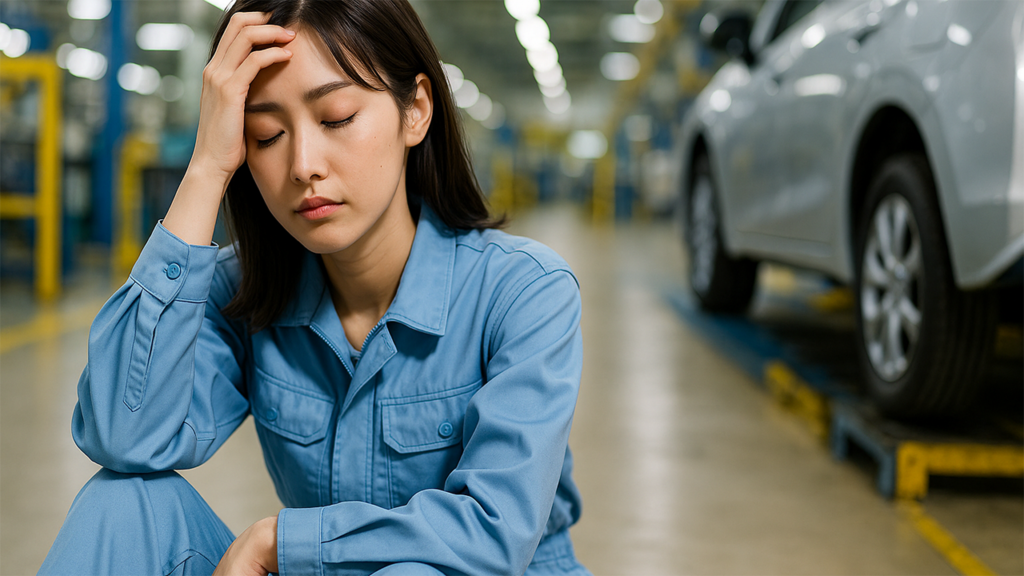 疲れている工場勤務の女性