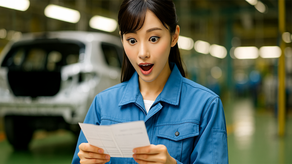 税金に驚いている期間工の女性