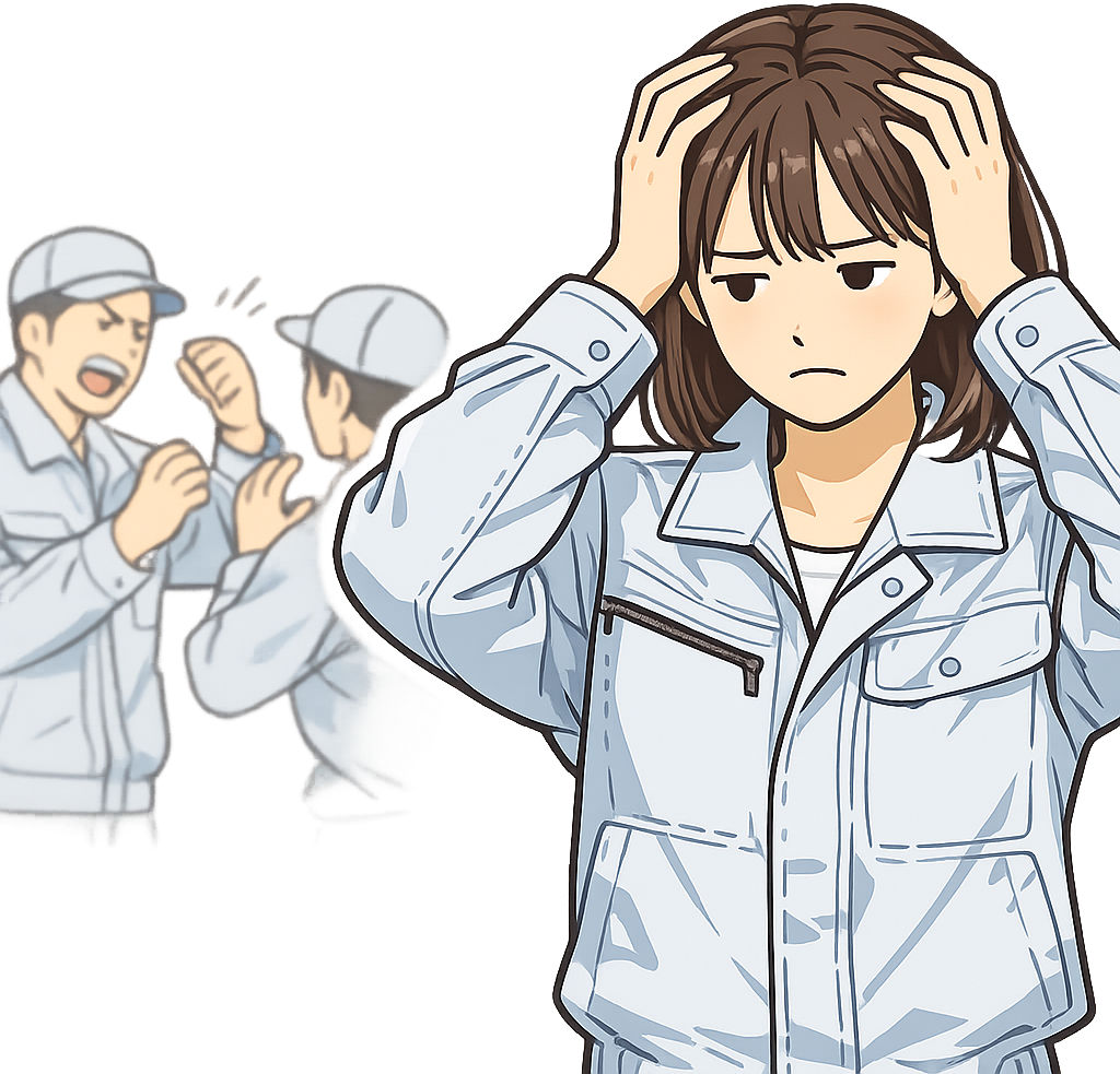 粗暴な作業員に辟易している女性