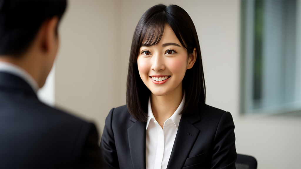 採用面接を受けている女性