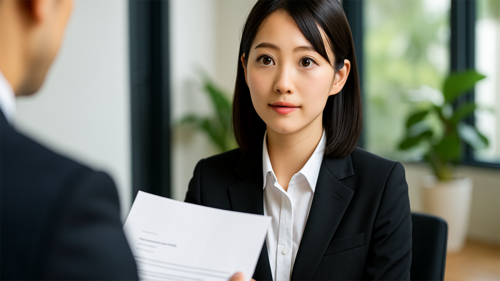 採用面接を受けている女性