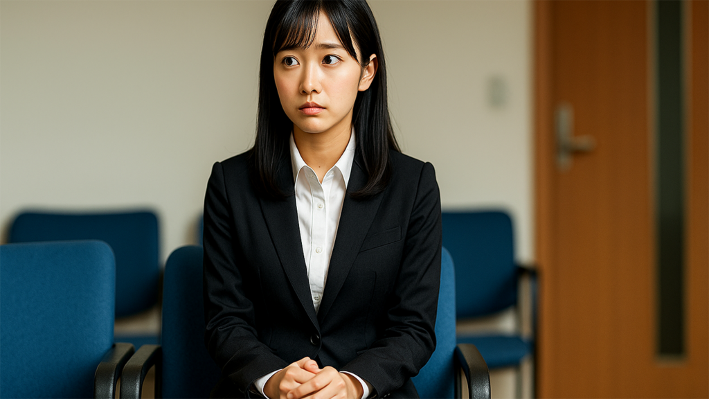 採用面接を待ち緊張している女性
