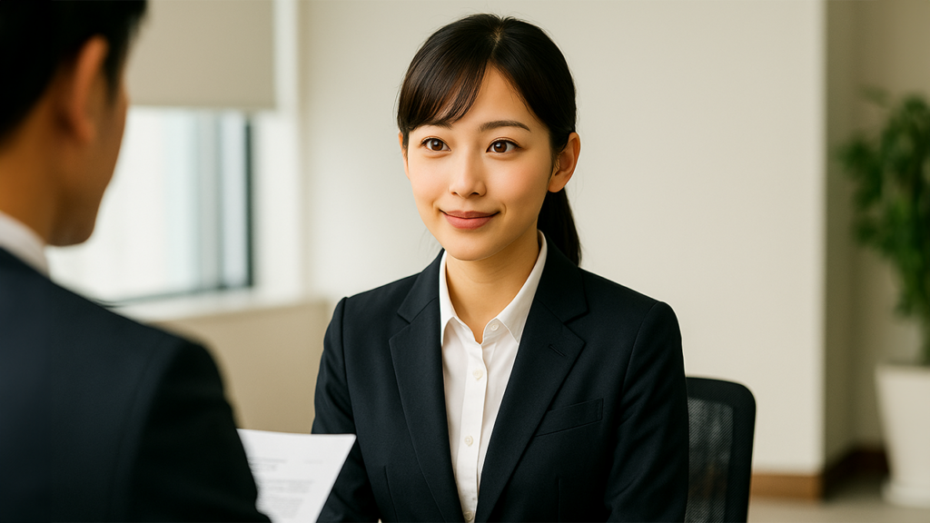 採用面接を受けている女性