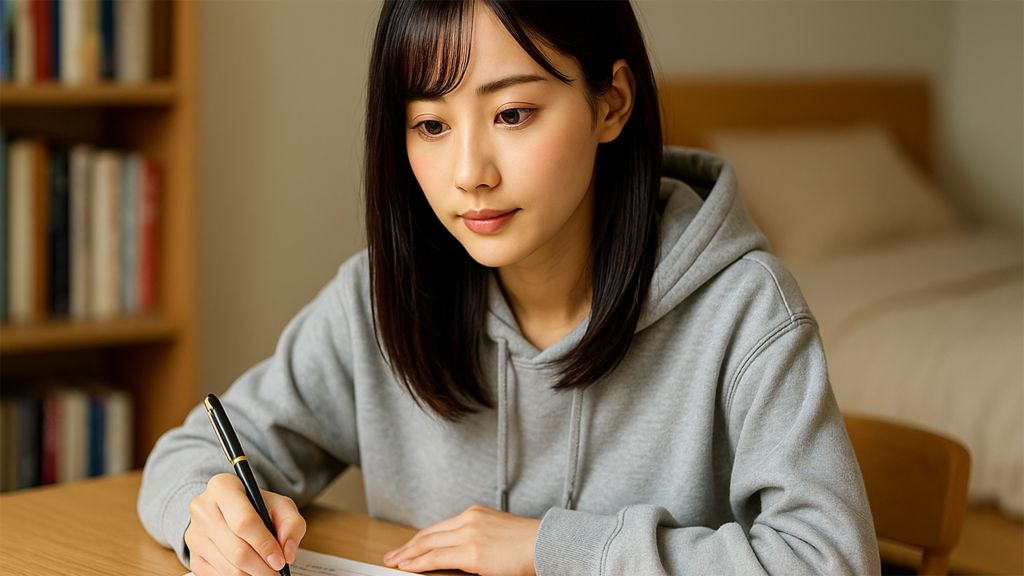 書類を書いている女性